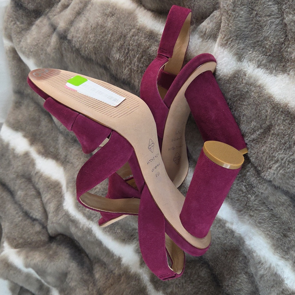 Antonio Melanie NWT Heeled Sandal Sling Back Magenta Suede Leather 9.5 M - Picture 14 of 16
